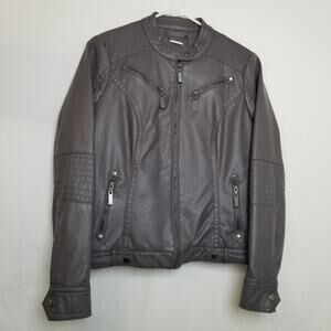 Jou Jou J2 Women's Gray Faux Leather Jacket Lined Zip Up 4 Zip Pockets Size M